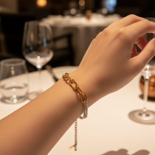 Βραχιόλι dual chain διχρωμίας με rectangular κρίκους από ατσάλι – Χονδρική So Cute by Dimi