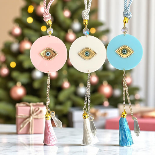 Χειροποίητο γούρι Elegant Eye κρεμαστό με plexiglass μάτι, στρας και κρύσταλλο – χονδρική So Cute by Dimi