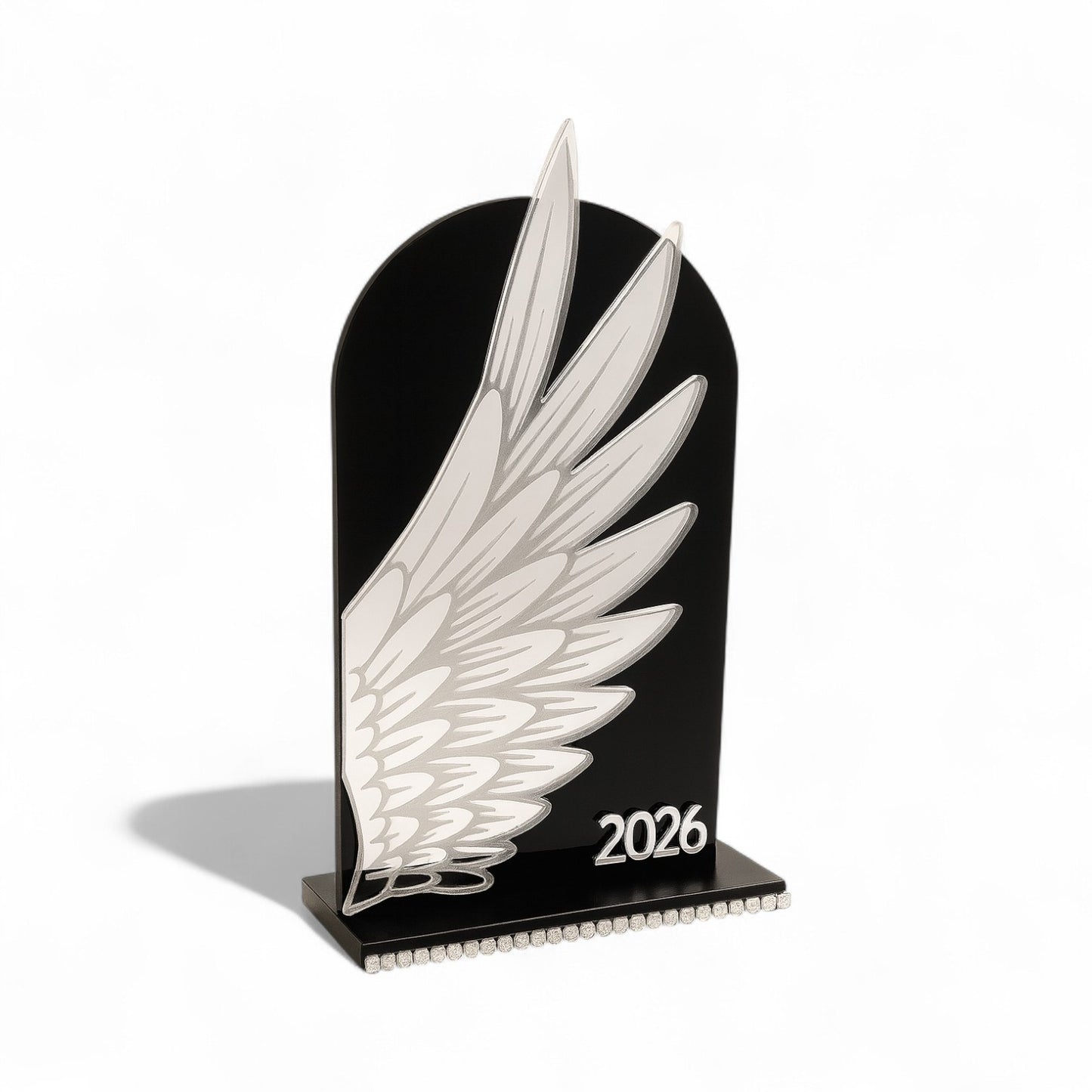 Επιτραπέζιο γούρι Angel Wing  με φτερό αγγέλου plexiglass καθρέφτη, ξύλινη βάση & στρας – χειροποίητο πολυτελές διακοσμητικό So Cute by Dimi Χονδρική