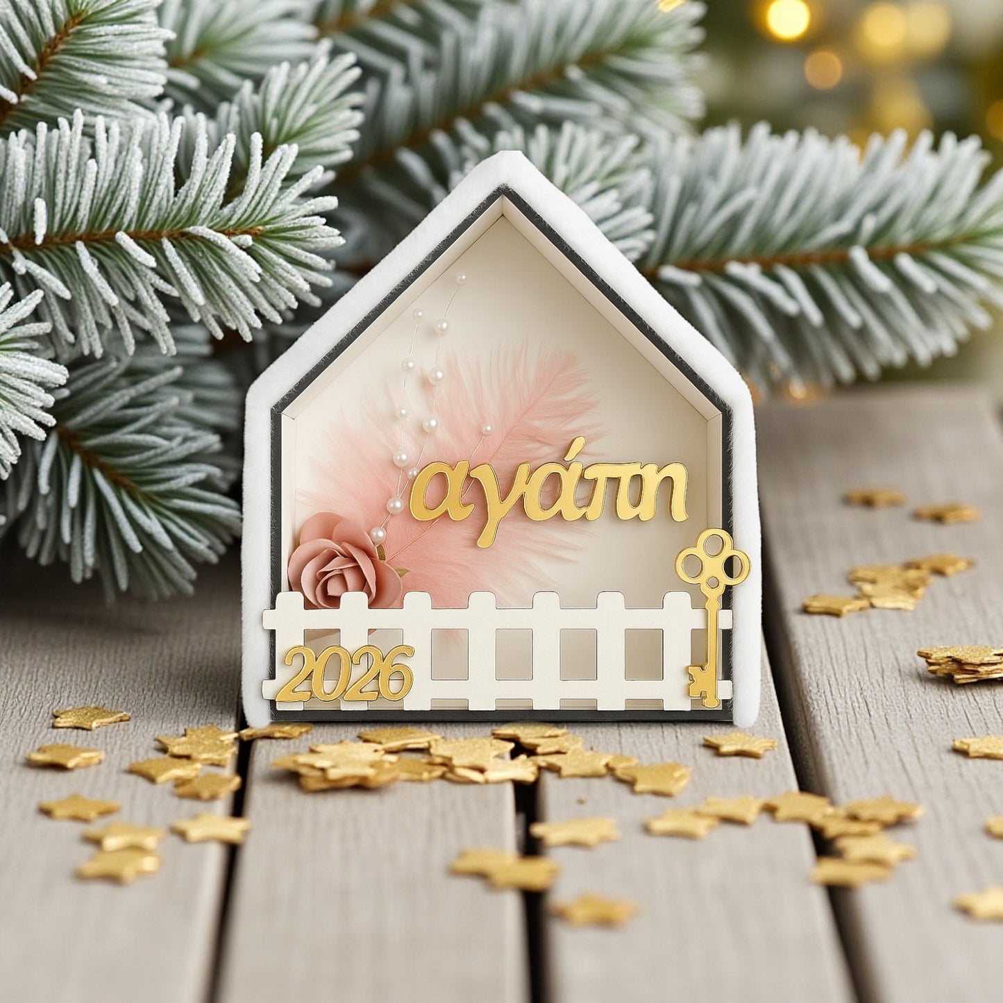🤍✨ Σπιτάκι με Ευχές – Χειροποίητο Επιτραπέζιο Γούρι