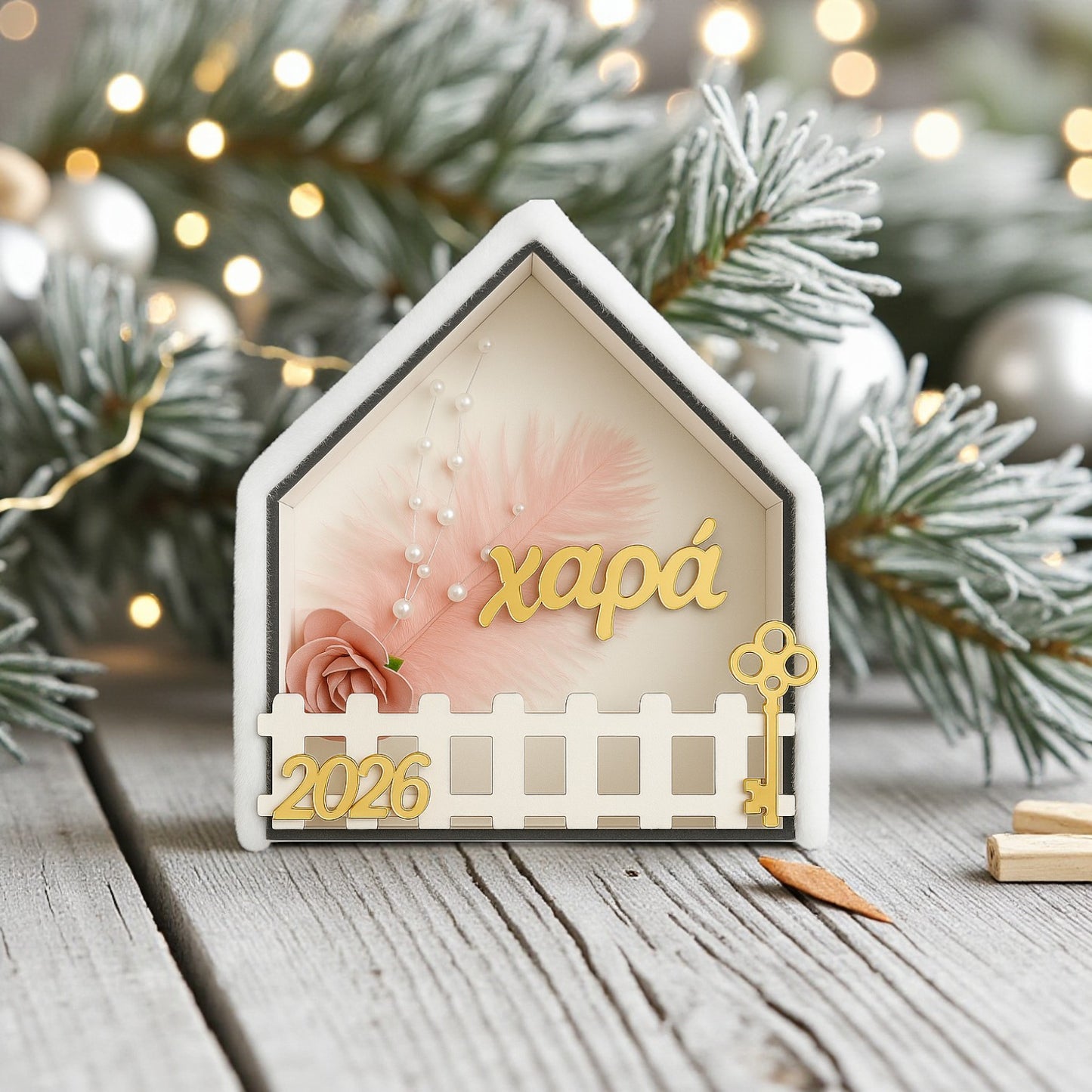 🤍✨ Σπιτάκι με Ευχές – Χειροποίητο Επιτραπέζιο Γούρι