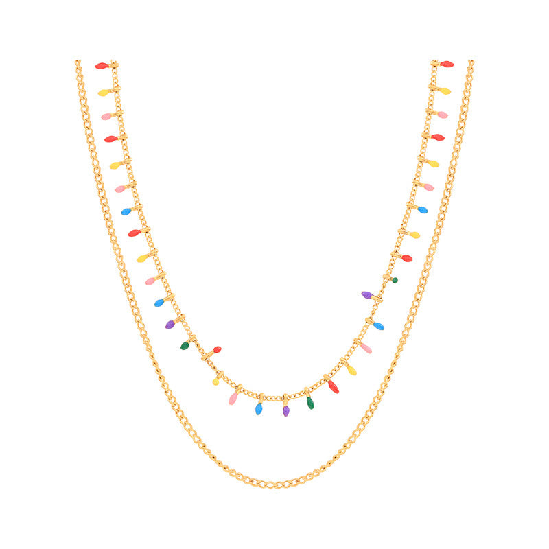 Double necklace with multi-colored small drops, pack of 1 piece