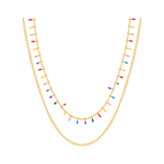 Double necklace with multi-colored small drops, pack of 1 piece