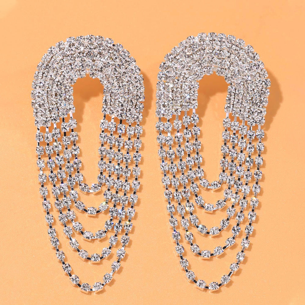 Geometric drop earrings with rhinestones, pack of 1 pair (2pcs)