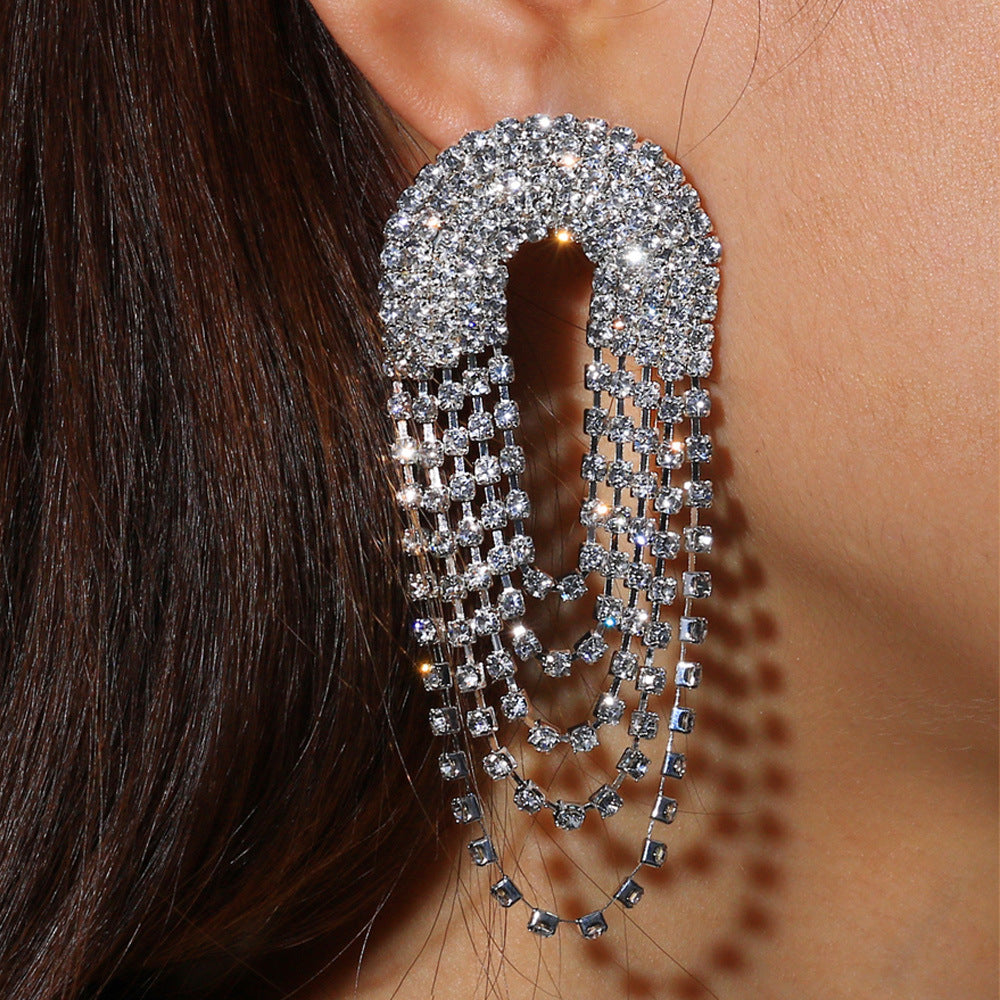 Geometric drop earrings with rhinestones, pack of 1 pair (2pcs)