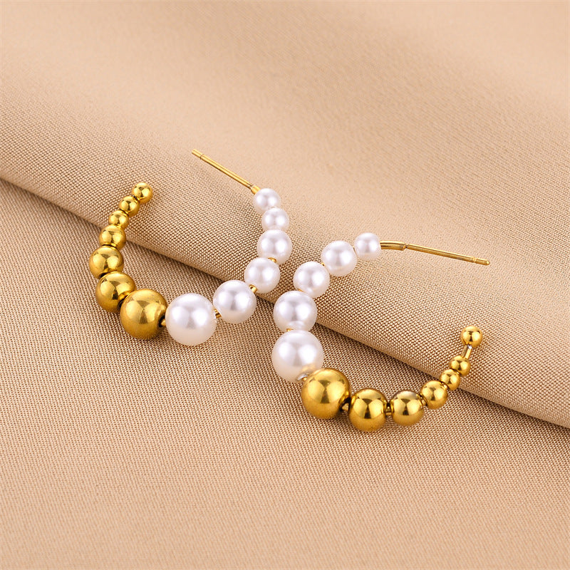Open hoops with pearls and beads, pack of 1 pair (2pcs)