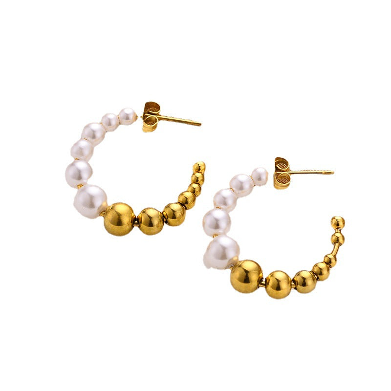 Open hoops with pearls and beads, pack of 1 pair (2pcs)