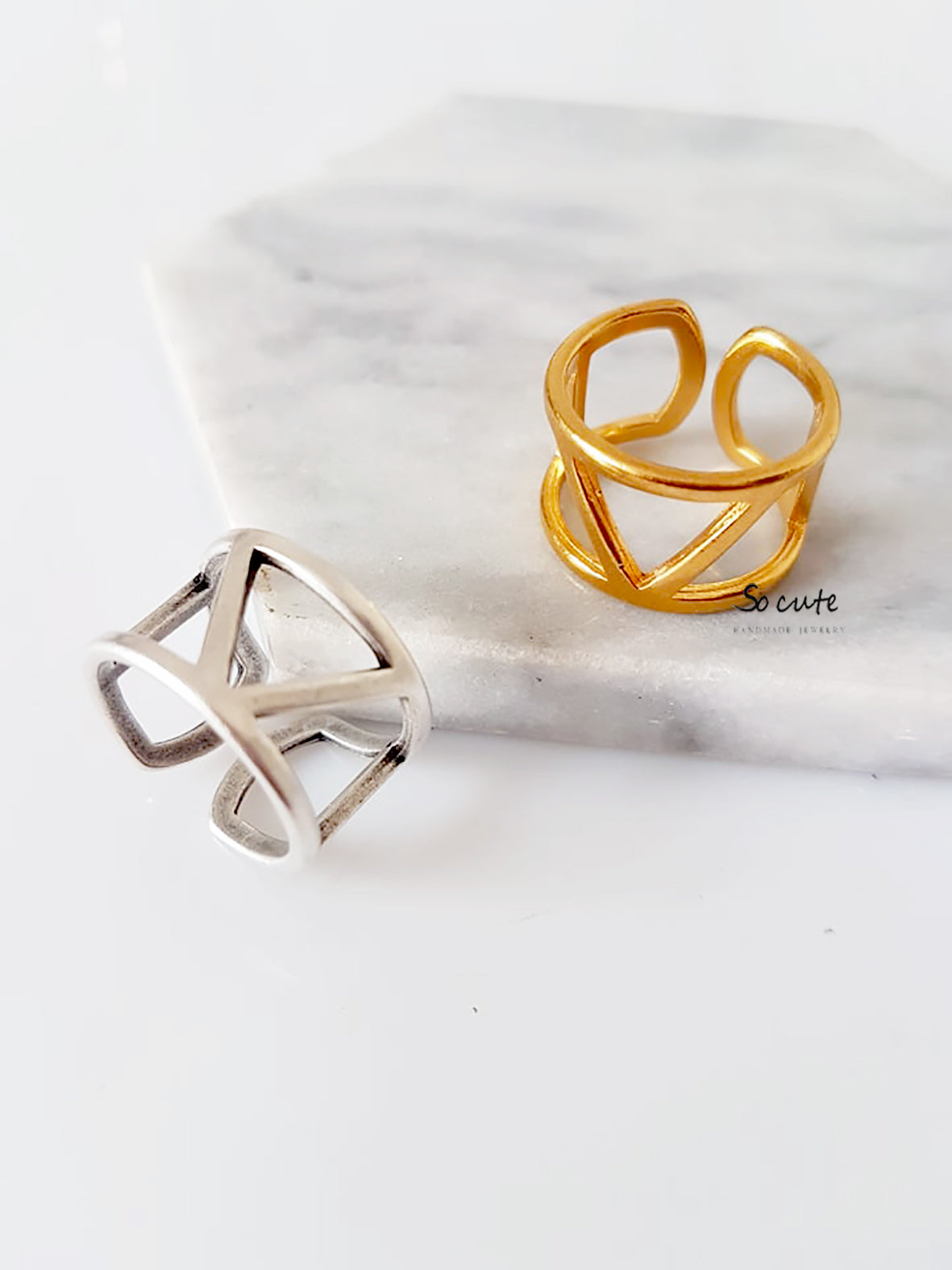Ring with triangles in a package of 3 pieces