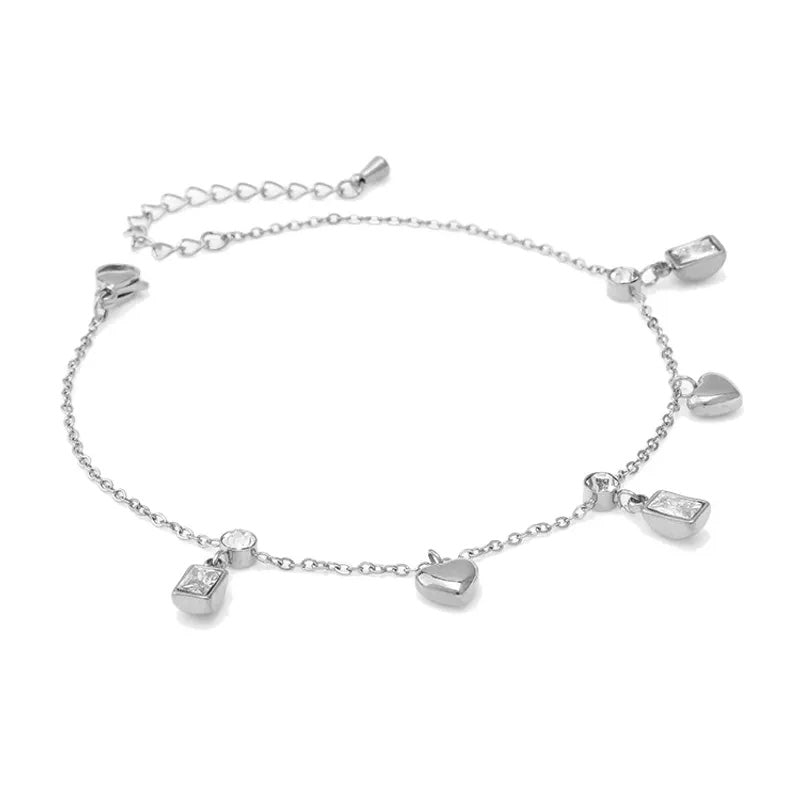 Ankle bracelet with hearts and zircon, pack of 1 piece