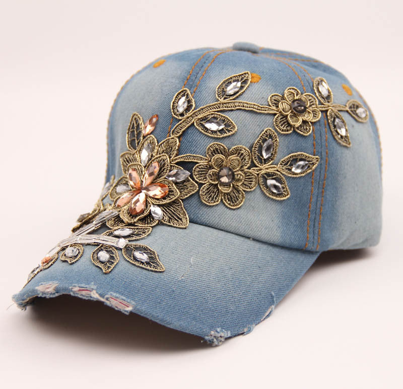 Retro jean hat with rhinestones, pack of 1 piece