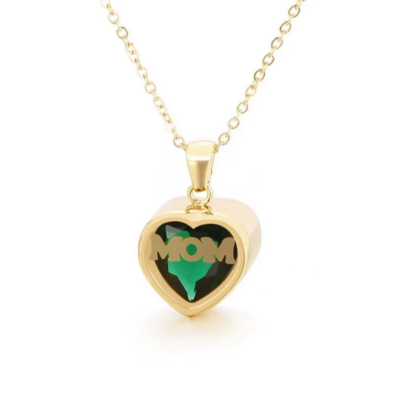 MAMA Simple Style Heart Shape Titanium Steel Inlay Birthstone Zircon Pendant Necklace
