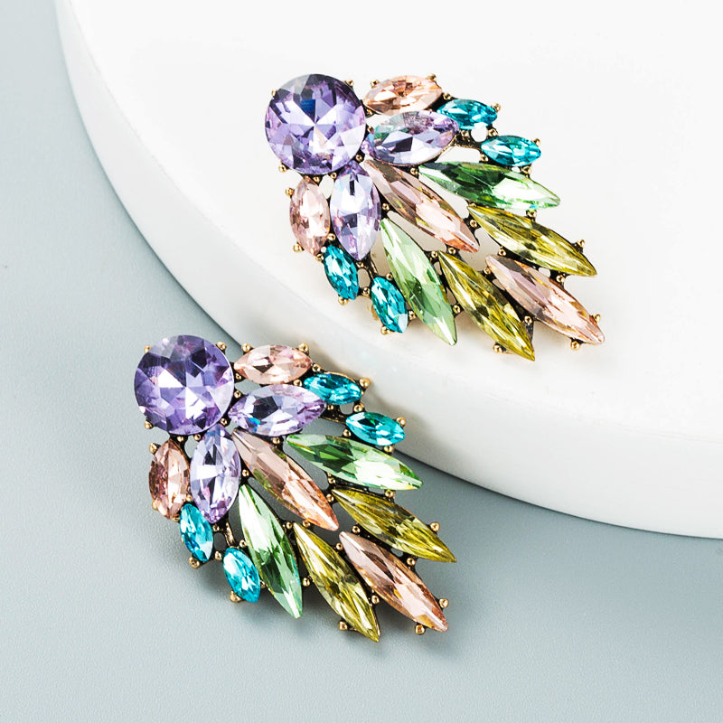 Fashion Color Rhinestone Series Alloy Leaf Shape Earrings - SoCuteb2b