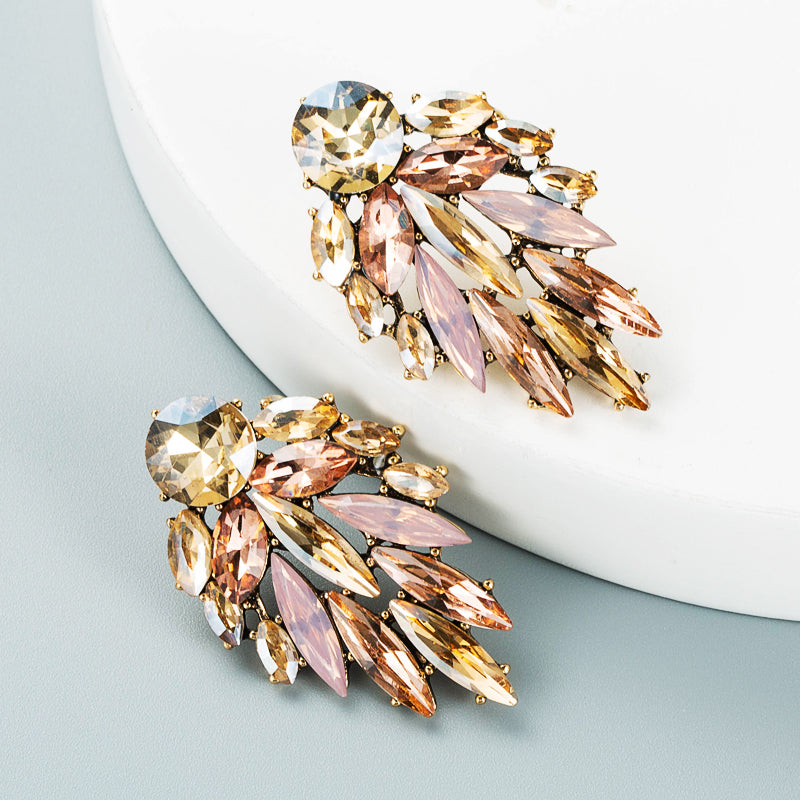 Fashion Color Rhinestone Series Alloy Leaf Shape Earrings - SoCuteb2b