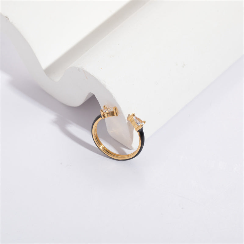 Classic Style Water Droplets Steel Enamel Gold Plated Zircon Open Ring - SoCuteb2b