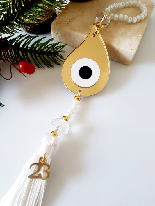 Γούρι μάτι σταγόνα με φούντα και κρυστάλλινες χάντρες – So Cute by Dimi Wholesale