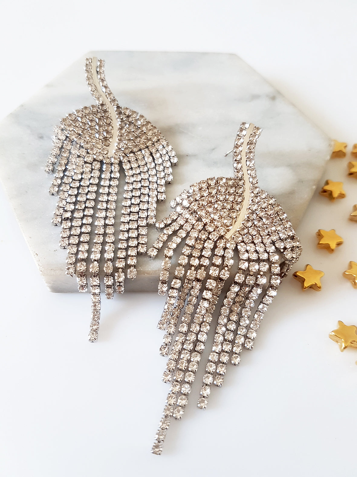 Dangling curved rhinestone earrings - SoCuteb2b