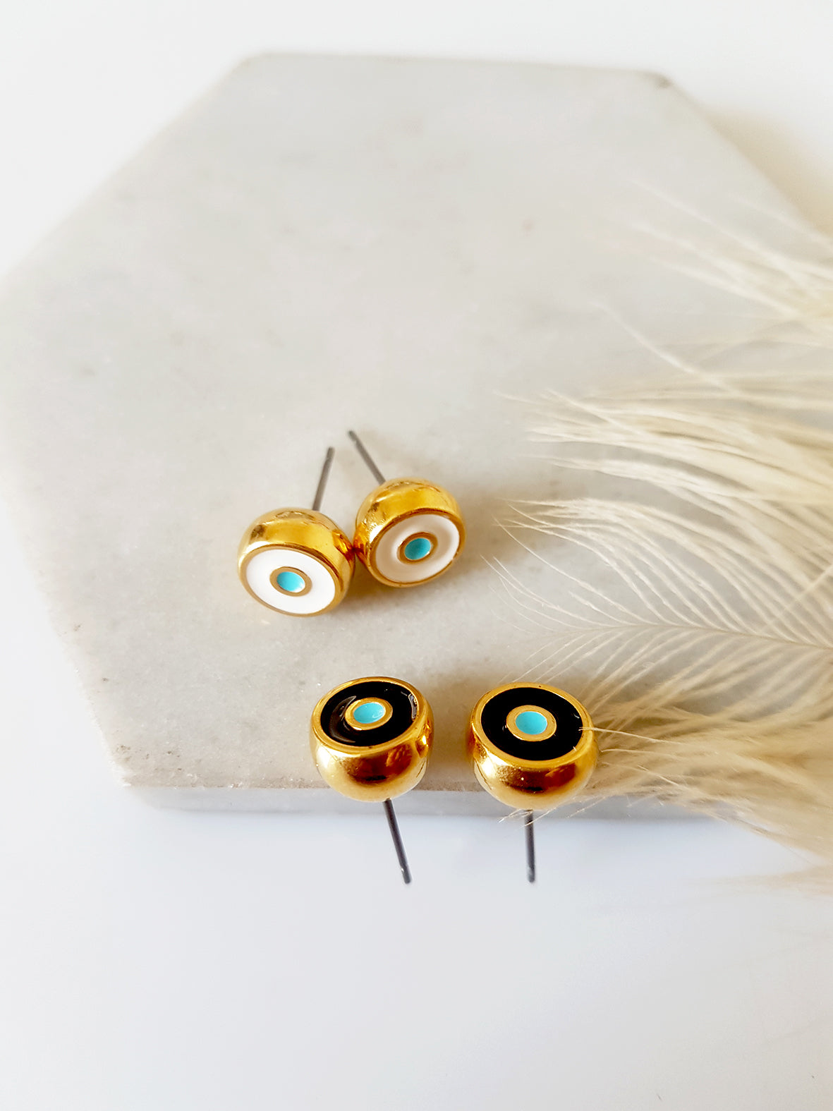 Evil eye round earrings, pack of 3 sets (6pcs)