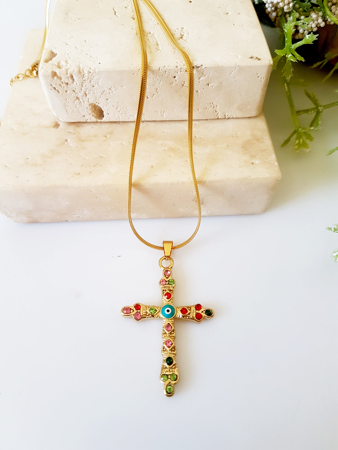 Stylish cross with evil eye, pack of 1 piece
