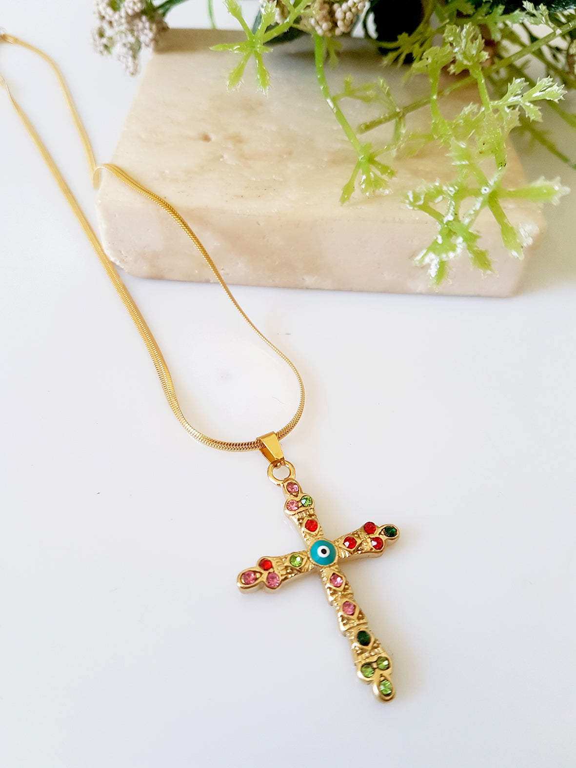 Stylish cross with evil eye, pack of 1 piece