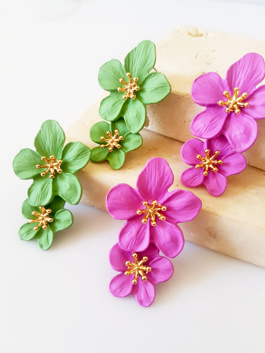 Πολύχρωμα σκουλαρίκια με διπλό λουλούδι