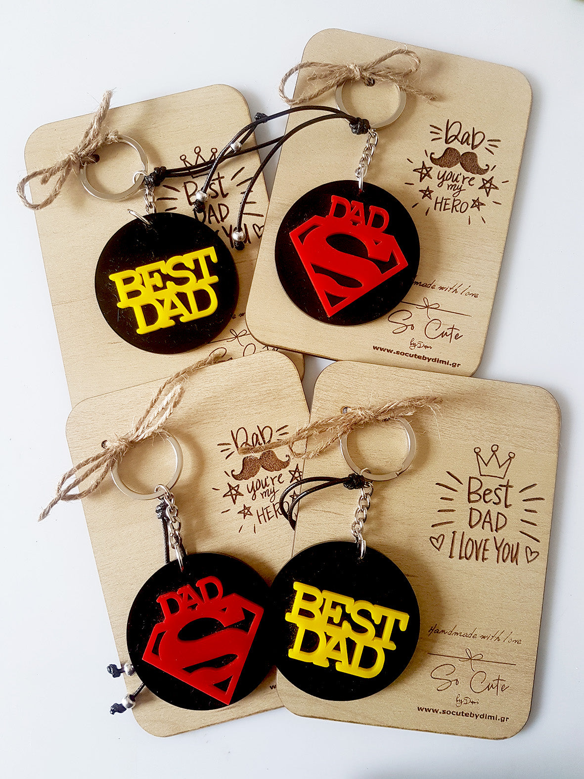 Μπρελόκ Hero Dad με ξύλινη πλάτη δώρου - So Cute by Dimi