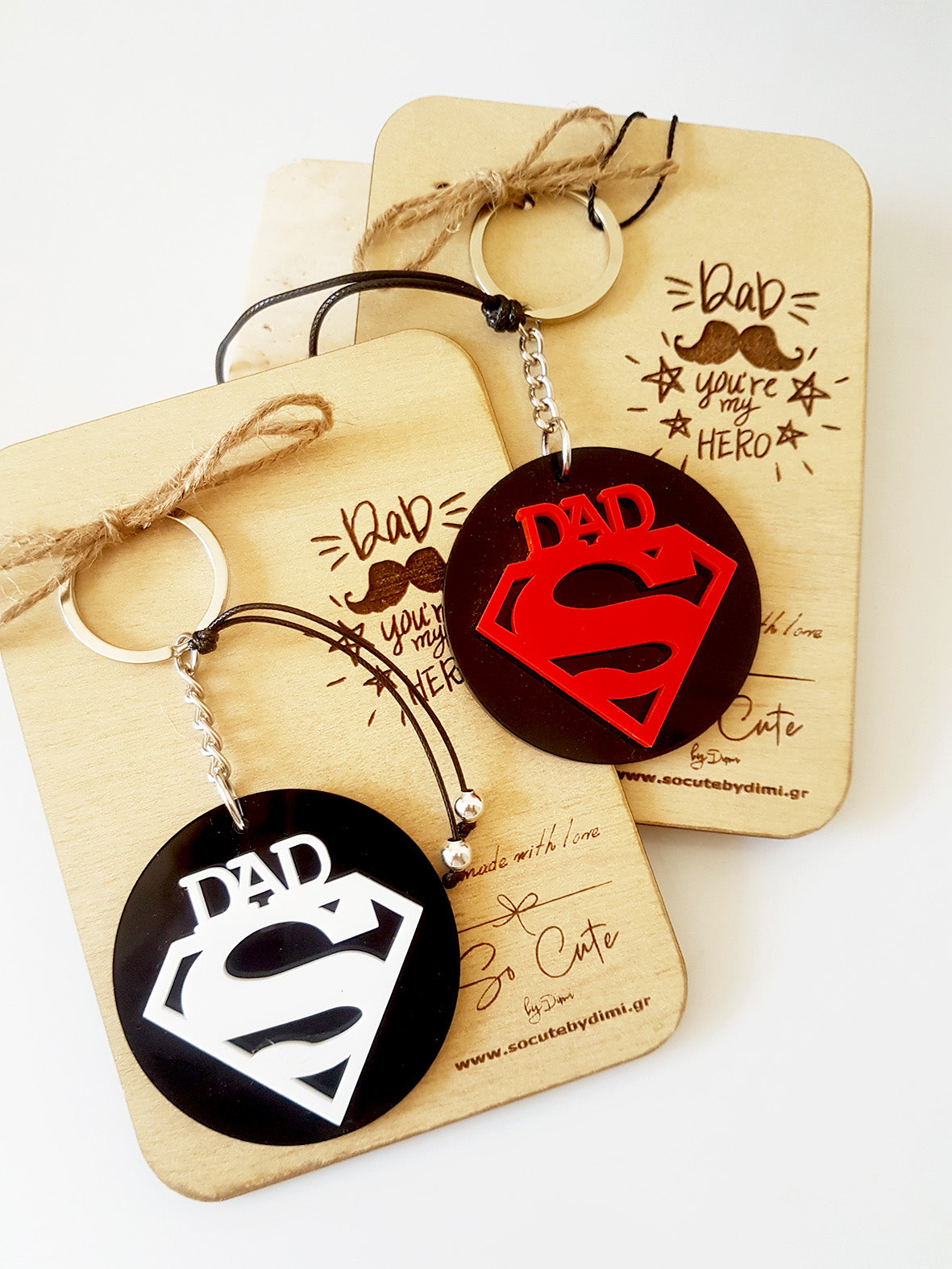 Μπρελόκ Hero Dad με ξύλινη πλάτη δώρου - So Cute by Dimi