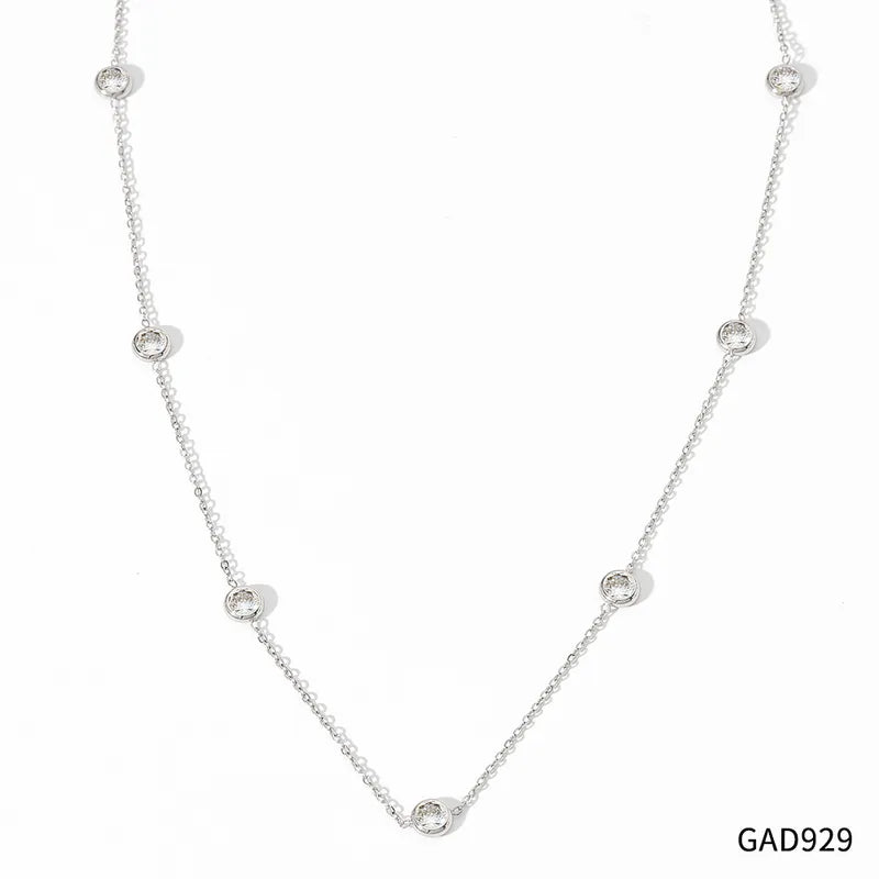 Fashion Round Stainless Steel  Zircon Necklace 1 Piece