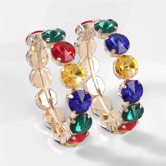 Fashion Geometric Metal Rhinestone Hoop Earrings - SoCuteb2b