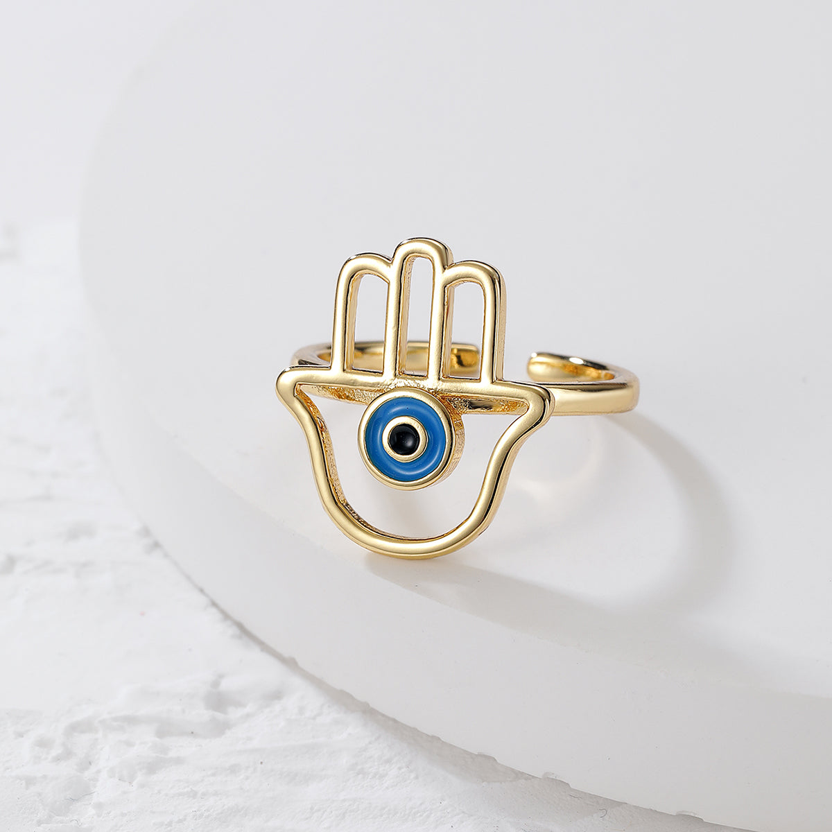 Fashion Hand Of Fatima Eye Copper Enamel Gold Plated Open Ring
