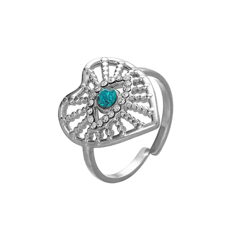 Fashion Heart Shape Eye Stainless Steel Inlay Zircon Open Ring - SoCuteb2b