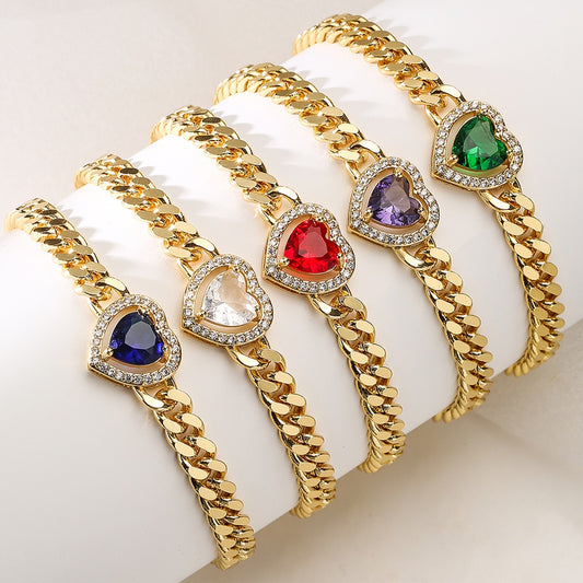Heart Shape Copper Inlay Zircon Bracelet