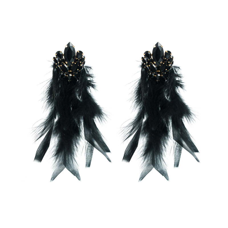 Artificial Feather Alloy Glass Gold Plated Women'S Earrings