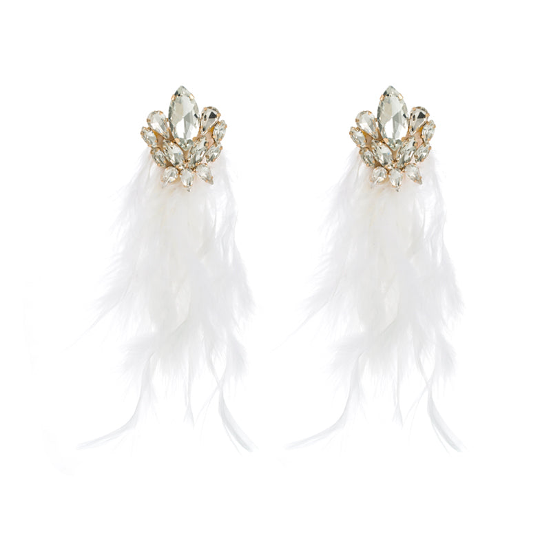 Artificial Feather Alloy Glass Gold Plated Women'S Earrings