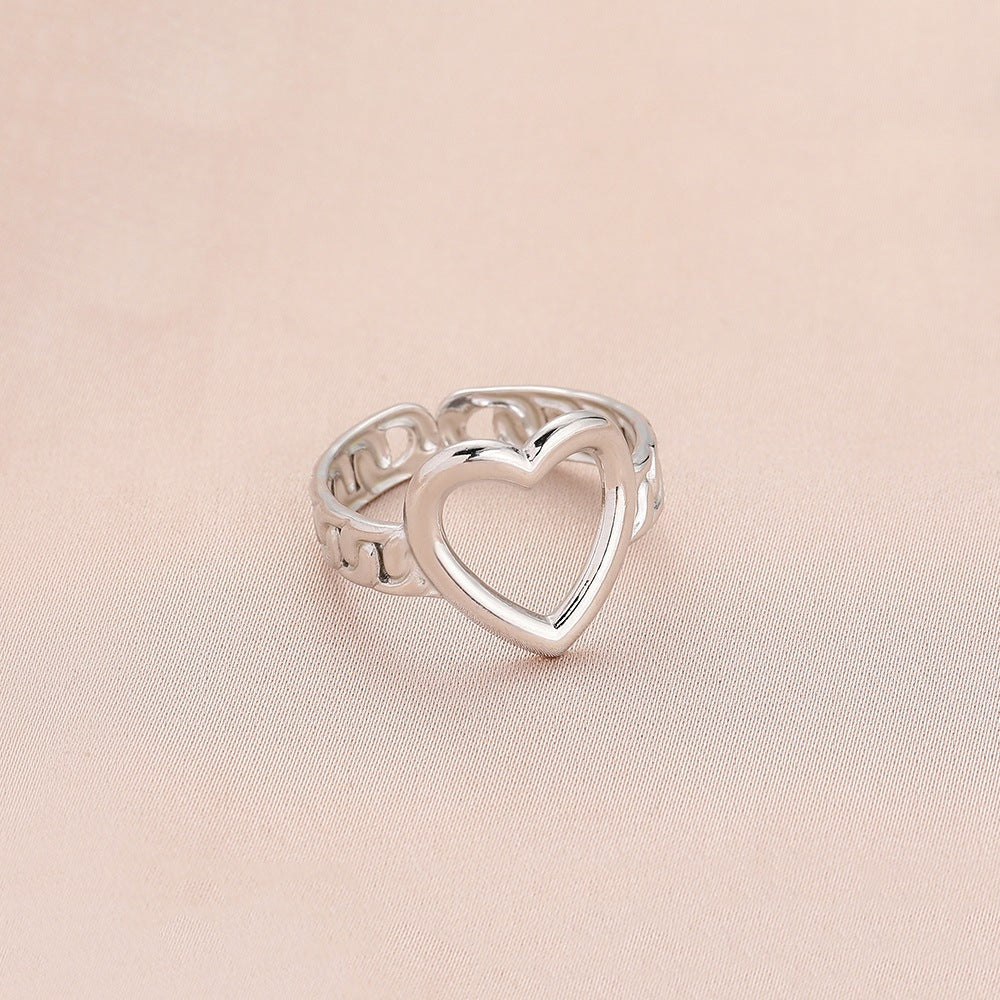 Heart Shape Titanium Steel Plating Hollow Out Open Ring 1 Piece