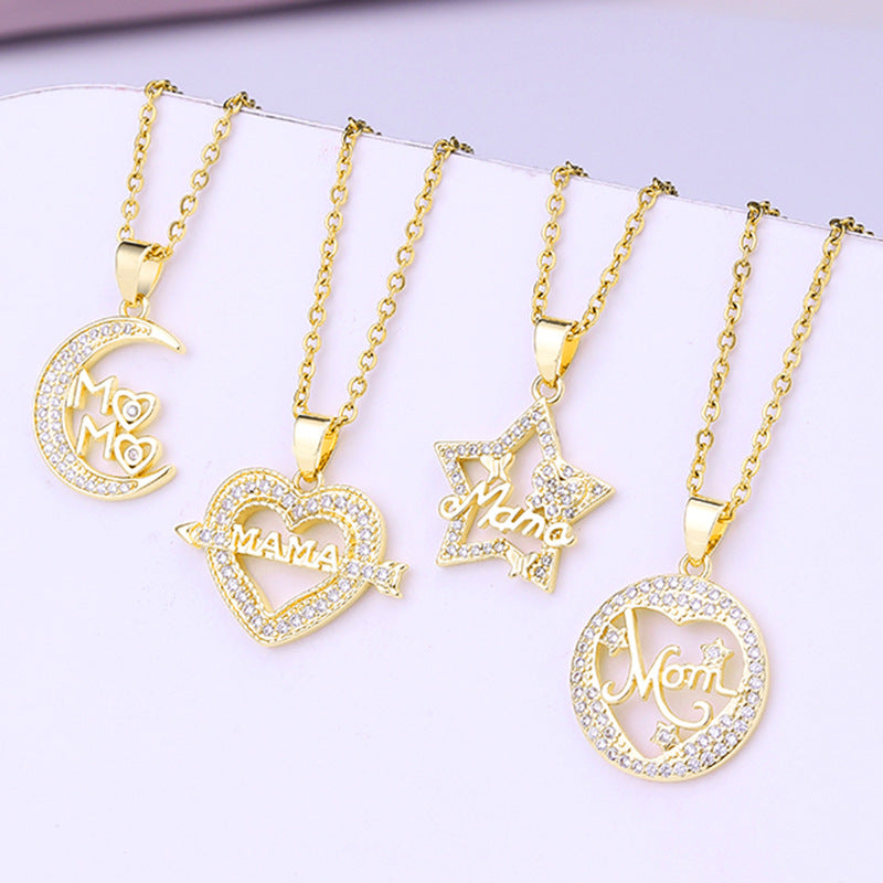 Stainless steel Mama necklace with zircon - 10 desings