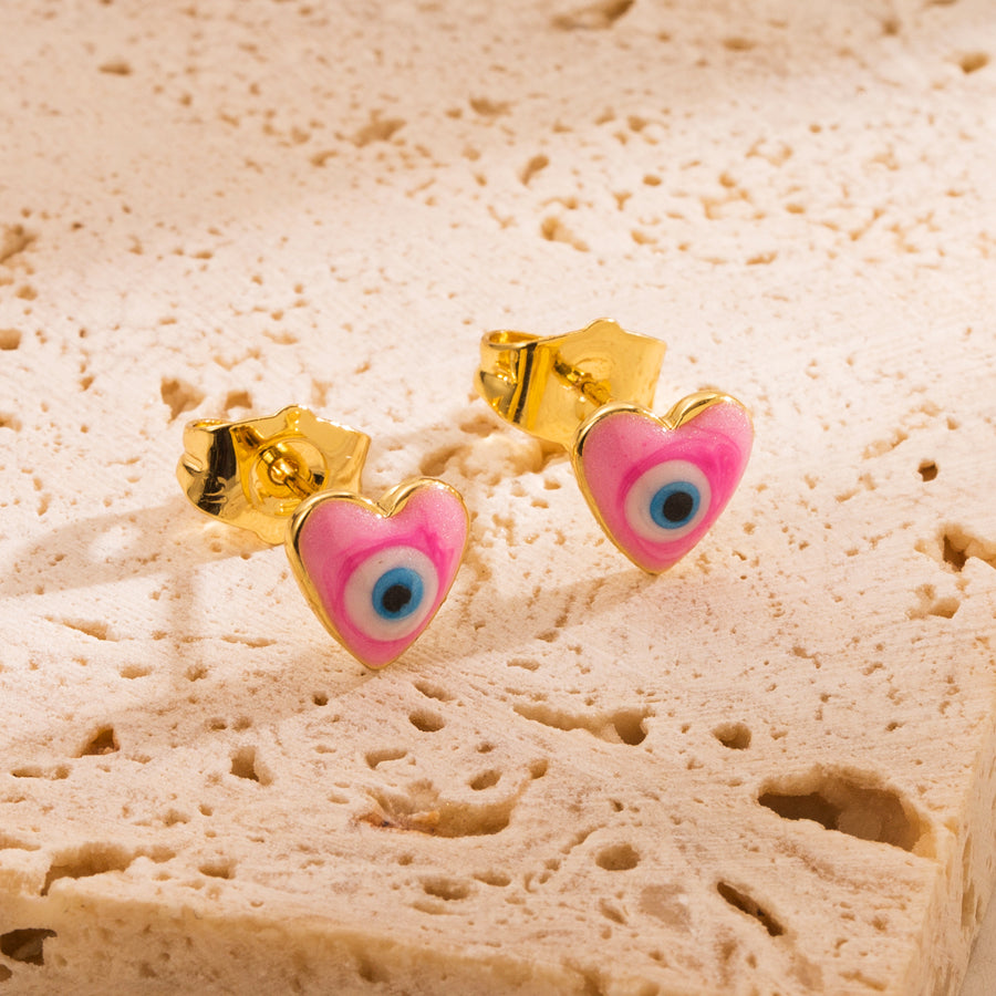 Σκουλαρίκια σε σχήμα καρδιάς, με μάτι σμάλτο, 1 ζευγάρι