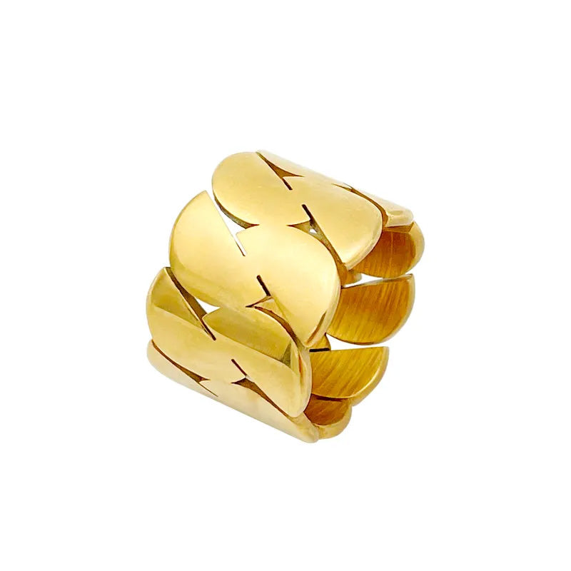 Modern Style Stainless Steel Gold Plated Wide Band Ring