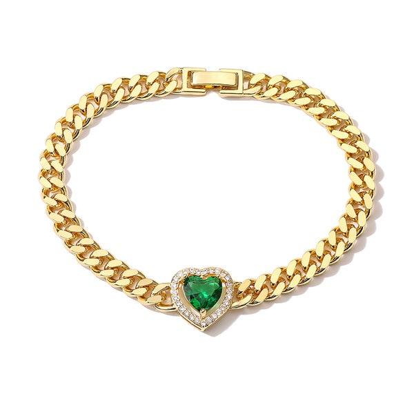 Heart Shape Copper Inlay Zircon Bracelet