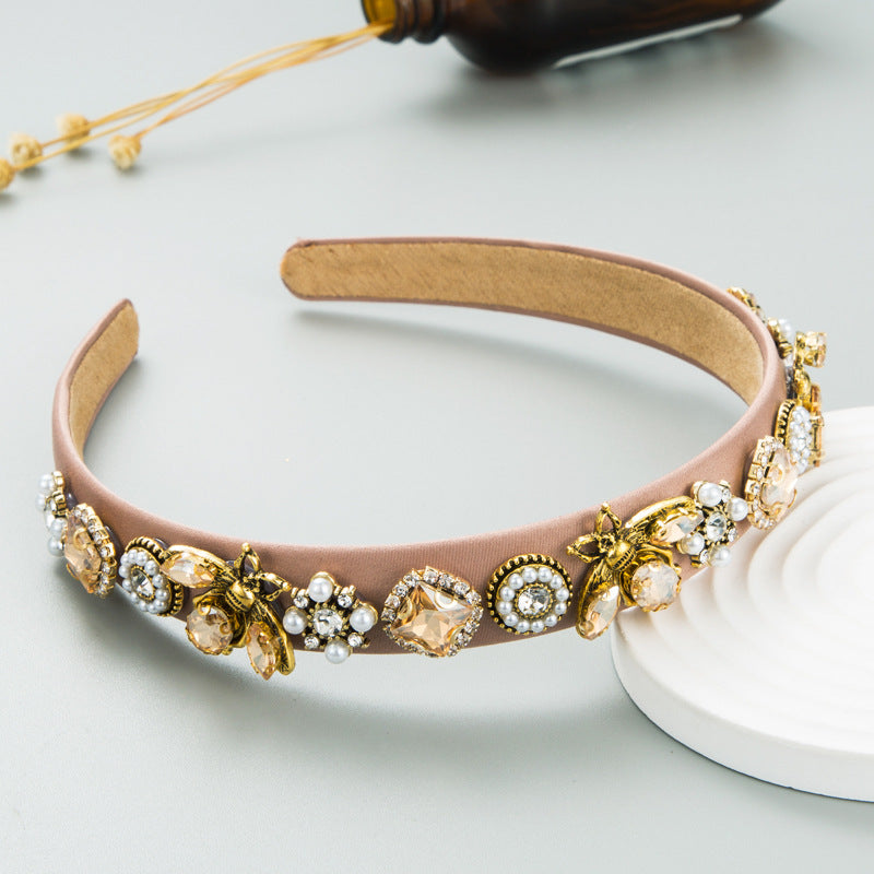 Fashion New Bee Rhinestone-Encrusted Pearl Hair Accessories Headband