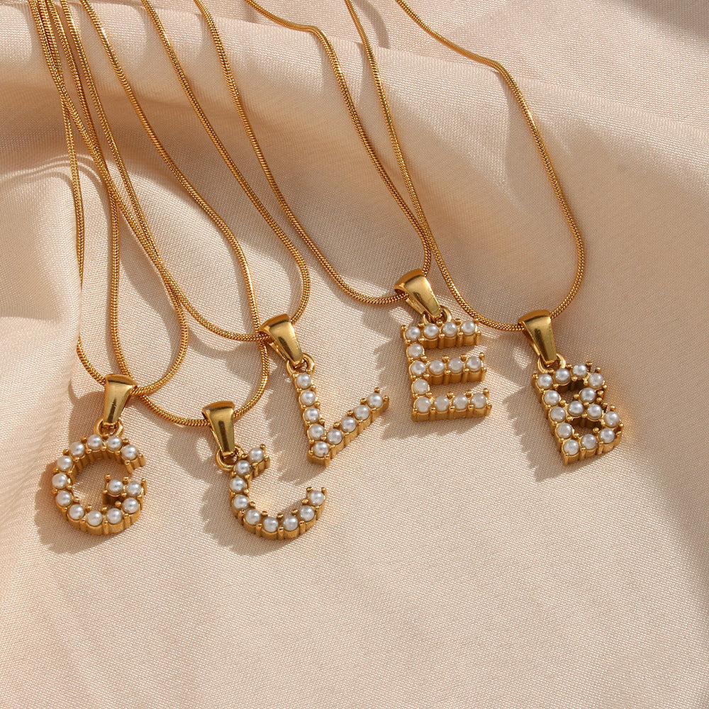 Simple Style Letter Stainless Steel Plating Inlaid Pearls Pearl Necklace