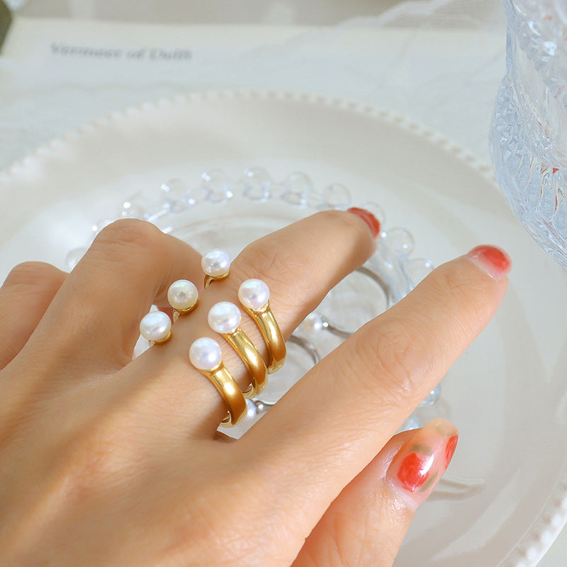 Artificial Pearls Stainless Steel Ring