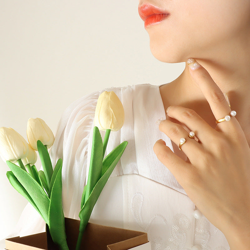 Artificial Pearls Stainless Steel Ring