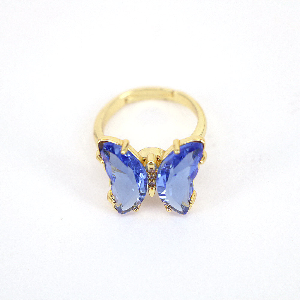 Fashion Butterfly Copper Open Ring, Inlay Zircon