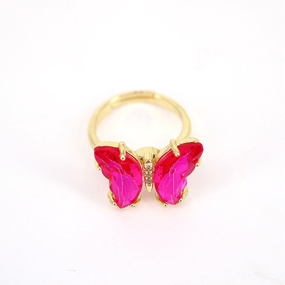 Fashion Butterfly Copper Open Ring, Inlay Zircon