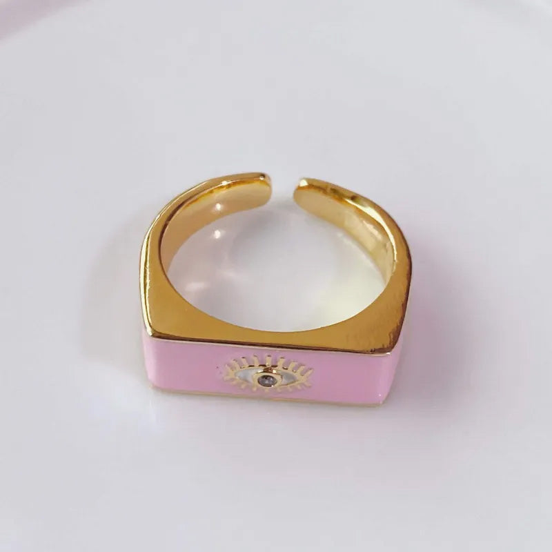 Fashion Trend Ring, 18k Gold-plated with Evil Eye and Adjustable Opening