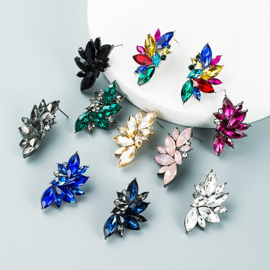 Geometric Flower Color Rhinestone Stud Earrings - SoCuteb2b