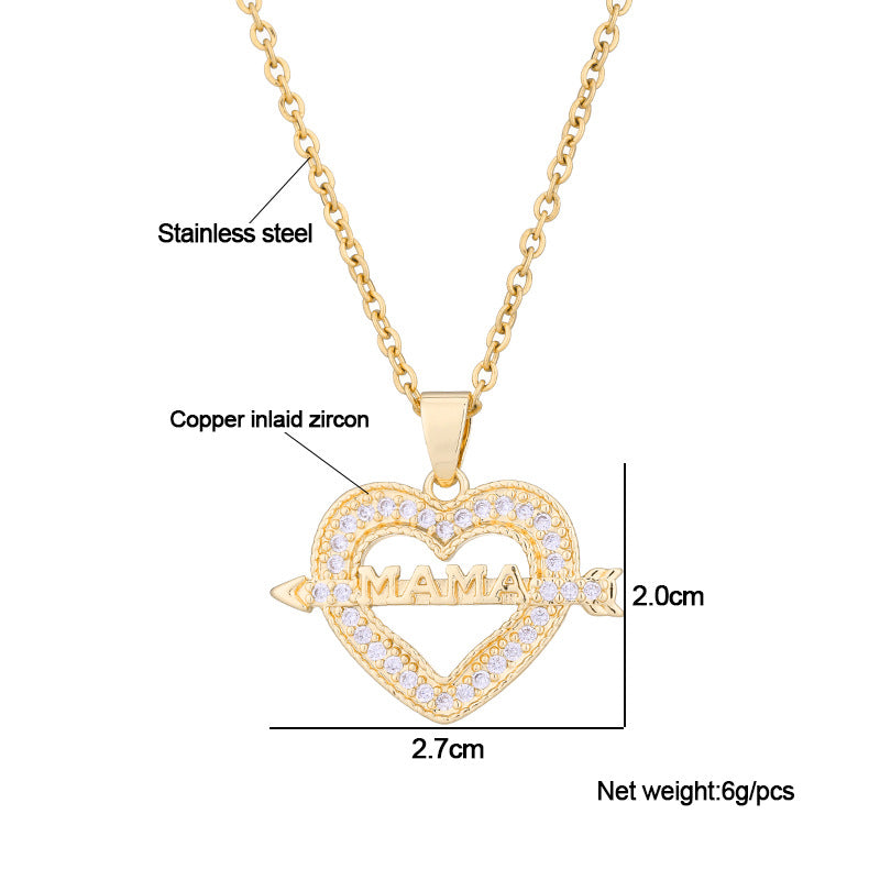 Stainless steel Mama necklace with zircon - 10 desings