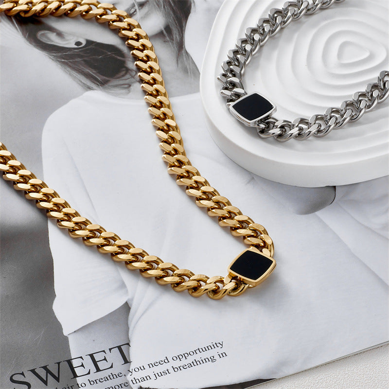 New Style Simple Square Stainless Steel Oil Dripping Clavicle Chain - SoCuteb2b