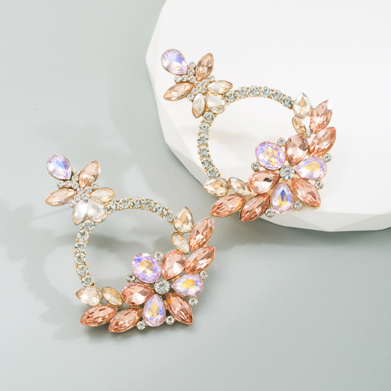 Fashion Flower Alloy Inlay Rhinestones Drop Earrings - SoCuteb2b