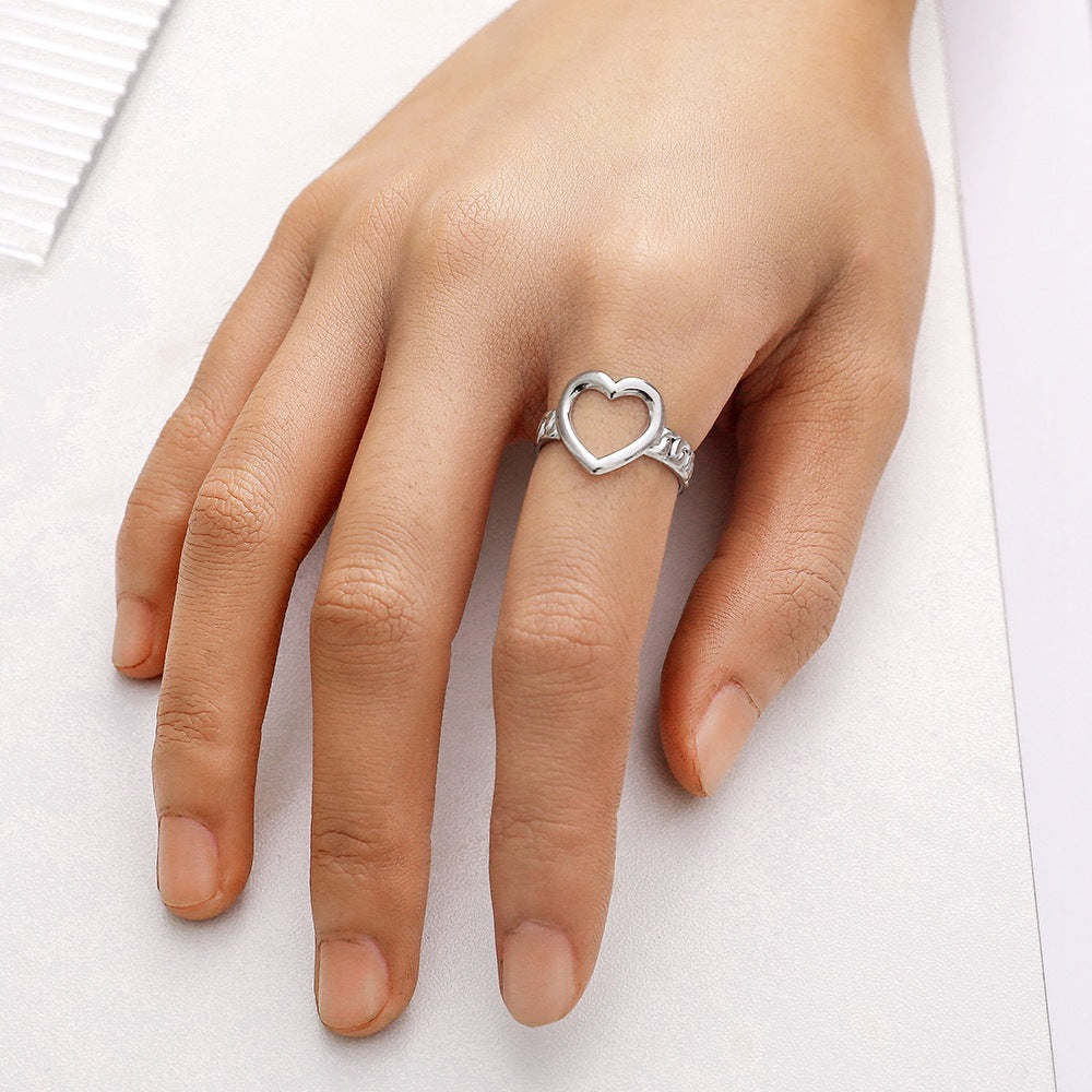 Heart Shape Titanium Steel Plating Hollow Out Open Ring 1 Piece